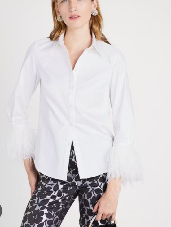 kate spade Tops - Kate Spade feather cuff cotton poplin button down SZ 2 (Fits Ptp 18")